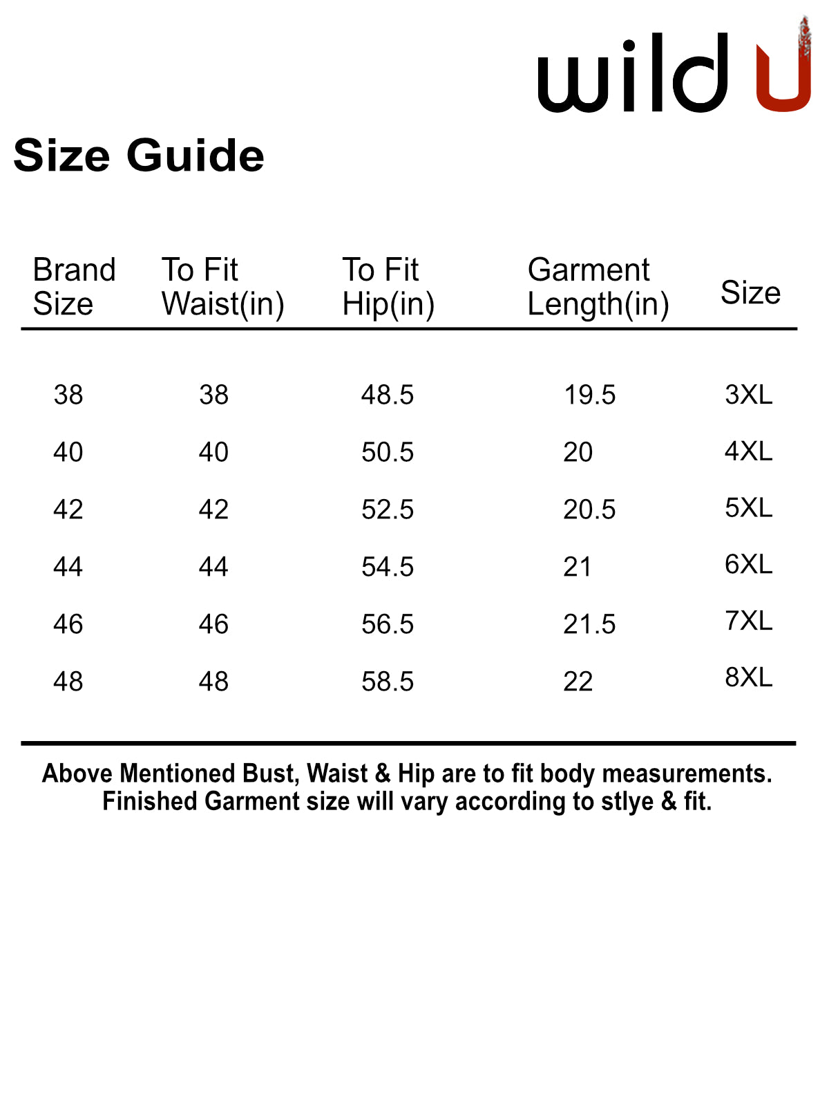 Size chart