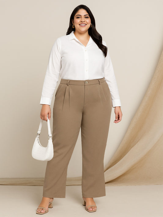 Beige Plus Size Stretch Trouser