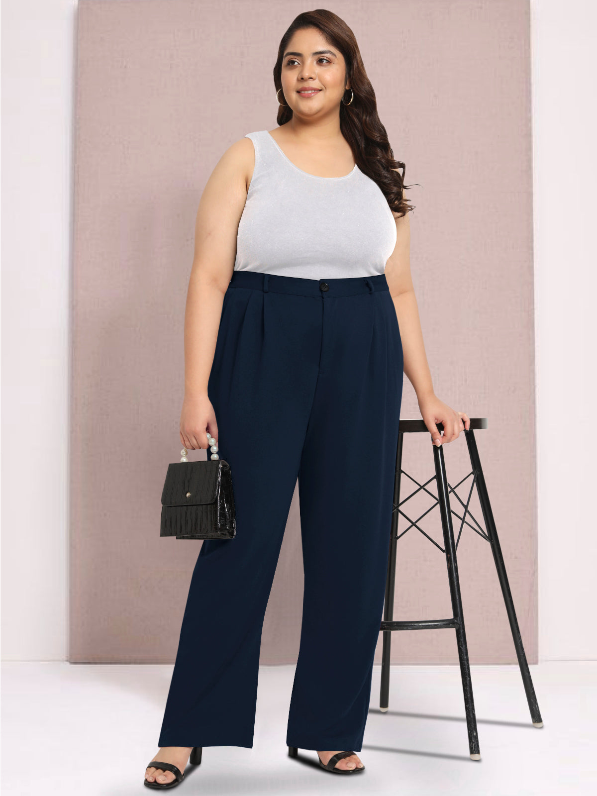 Blue Plus Size Wide Leg Stretch Trouser