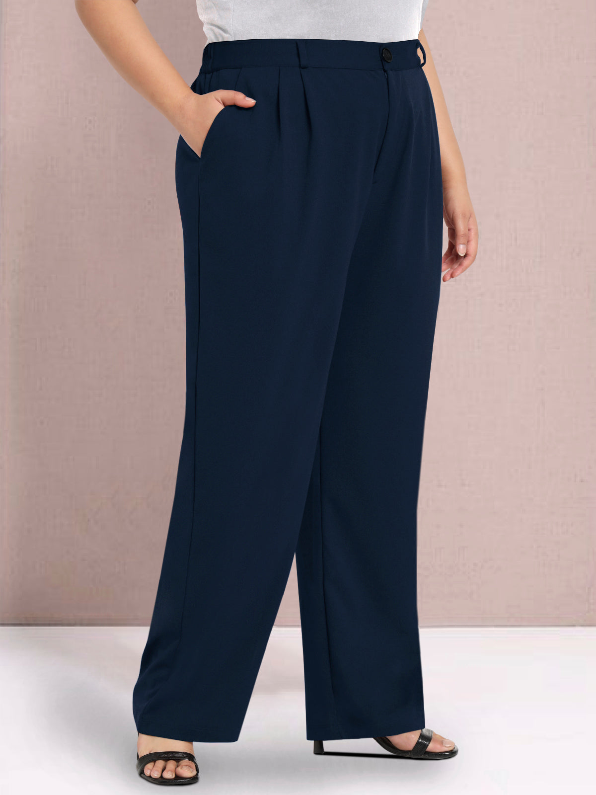 Blue Plus Size Wide Leg Stretch Trouser