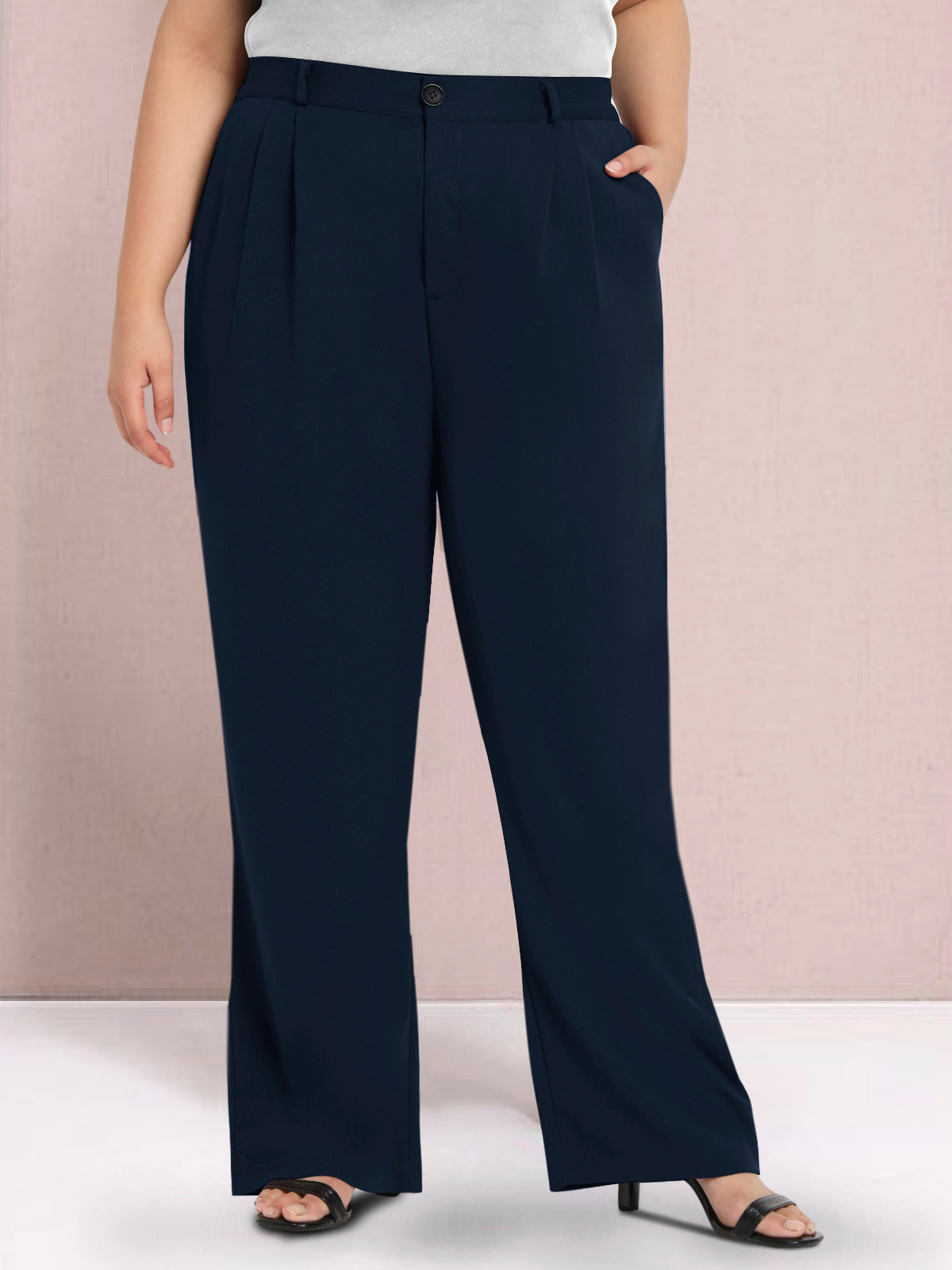 Blue Plus Size Wide Leg Stretch Trouser