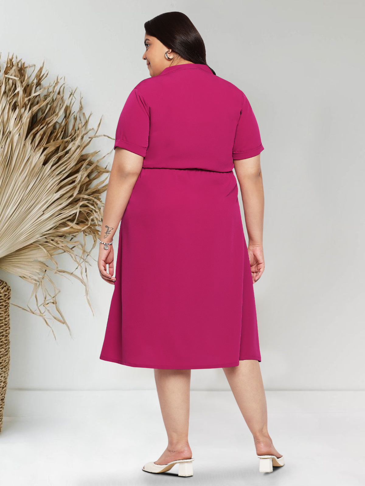 Women Pink Plus Size Shirt Dress