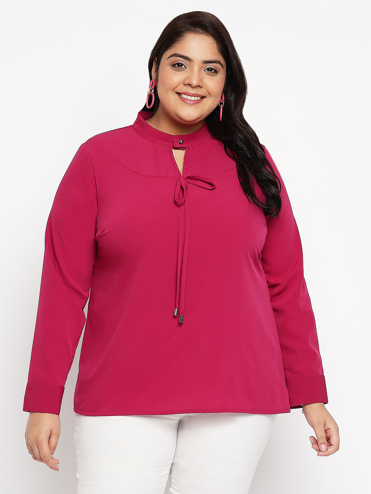 Women Black White Plus Size Buttoned Tunic Top