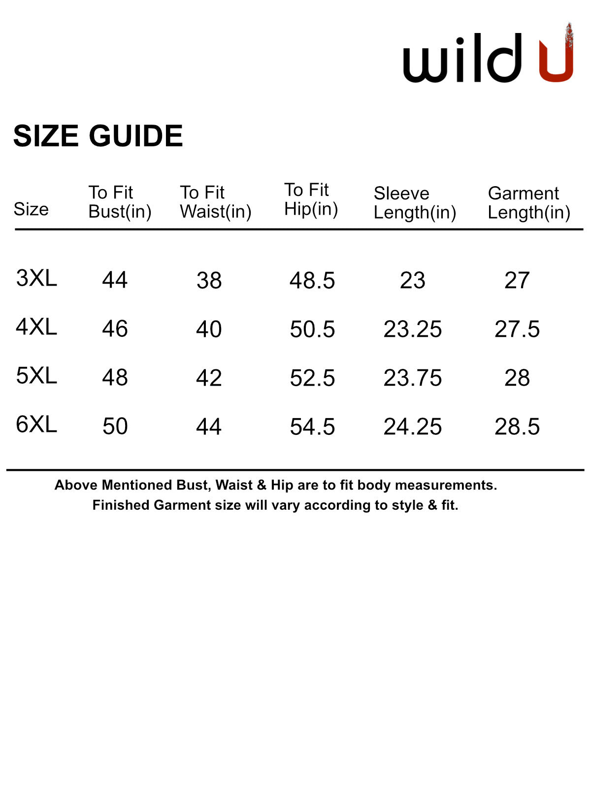 Size chart