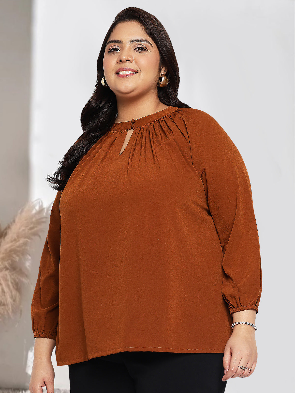 Women Black White Plus Size Buttoned Tunic Top