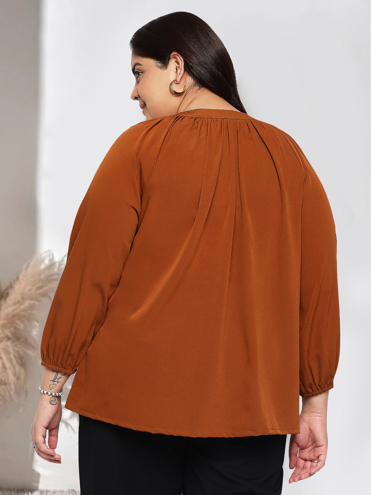 Women Black White Plus Size Buttoned Tunic Top