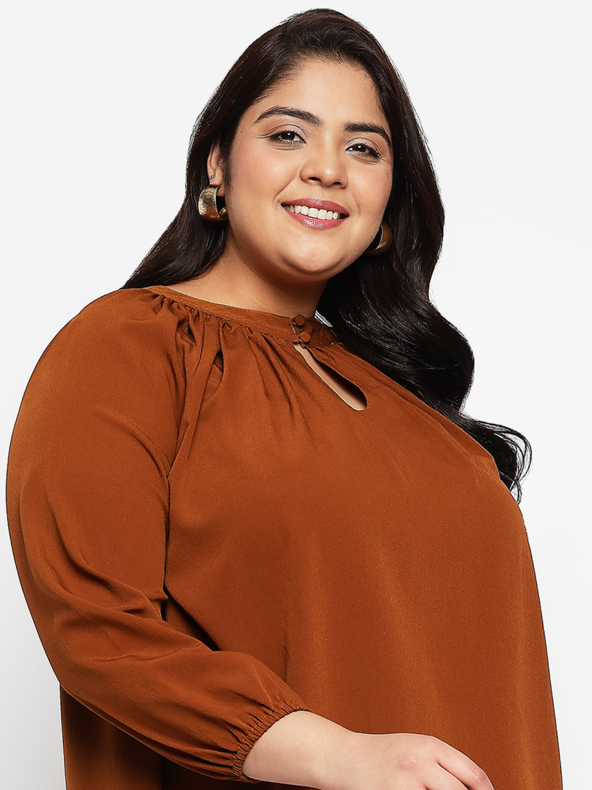 Women Black White Plus Size Buttoned Tunic Top
