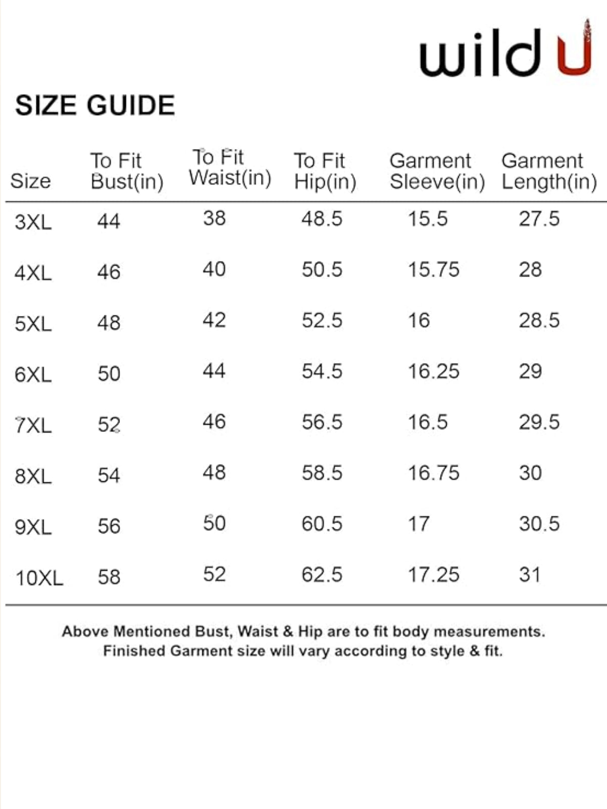 Size chart