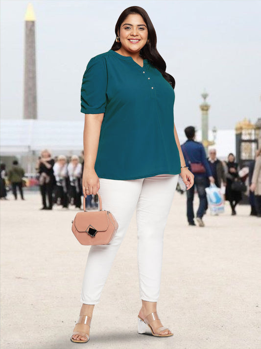 Women Black White Plus Size Buttoned Tunic Top