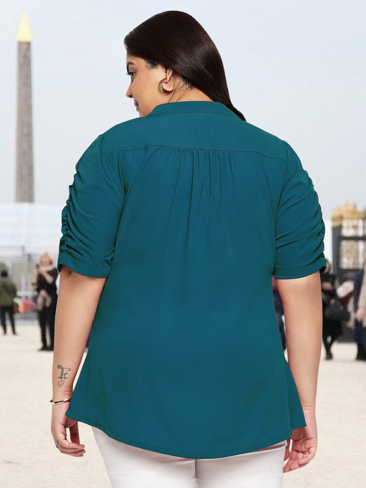 Women Black White Plus Size Buttoned Tunic Top