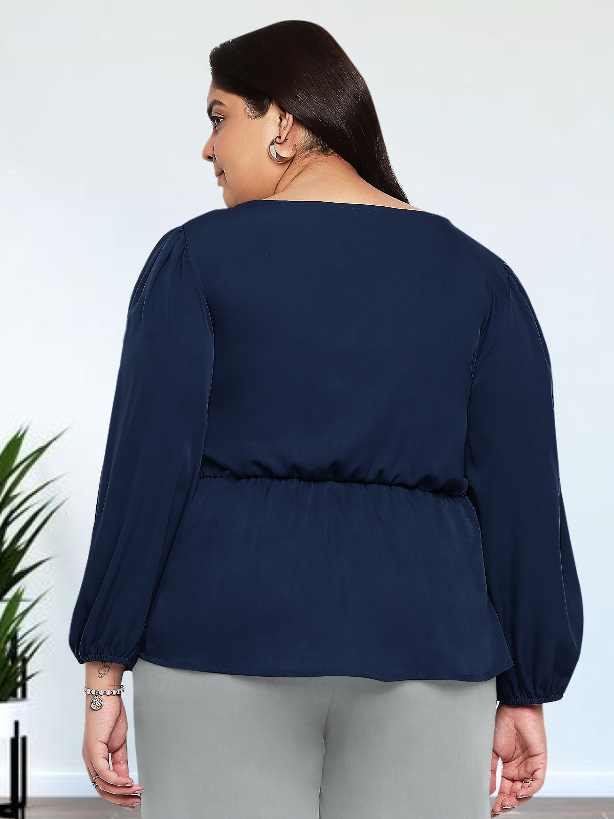 Women Black White Plus Size Buttoned Tunic Top