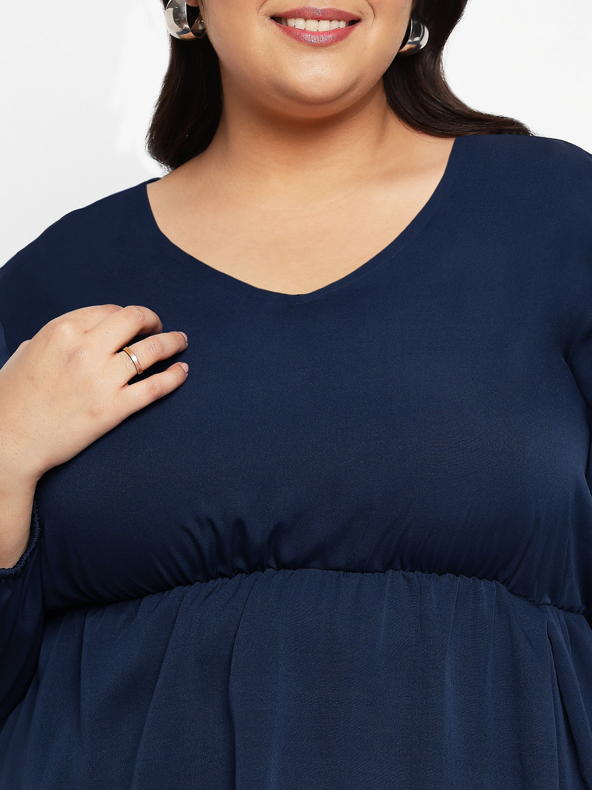 Women Black White Plus Size Buttoned Tunic Top