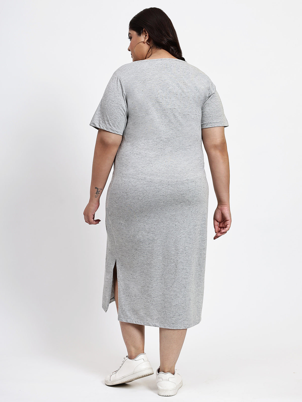 Women Grey Plus Size Shift Cotton Dress