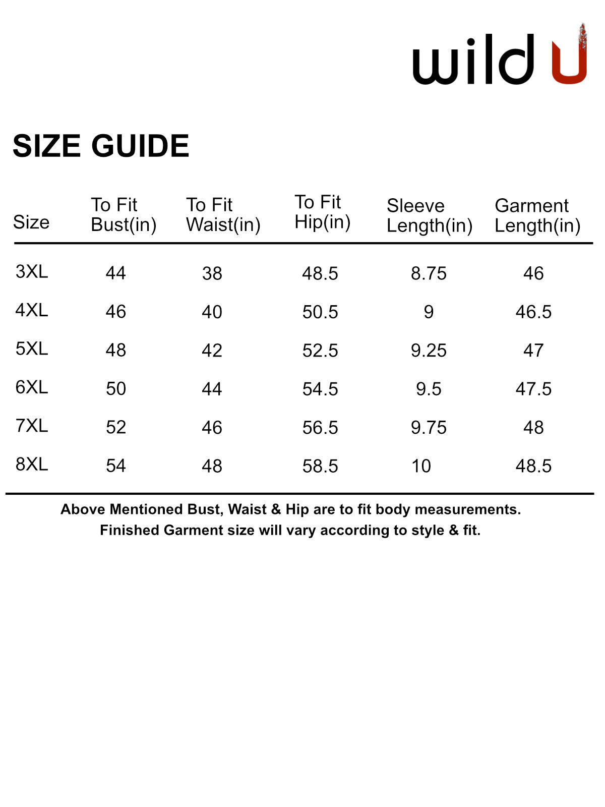 Size chart