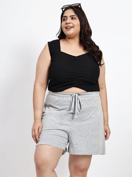 Grey Plus Size Drawstring Shorts