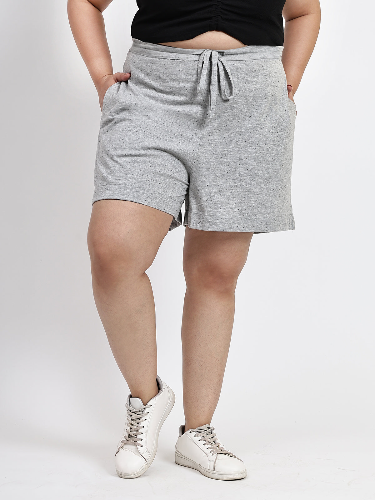 Grey Plus Size Drawstring Shorts