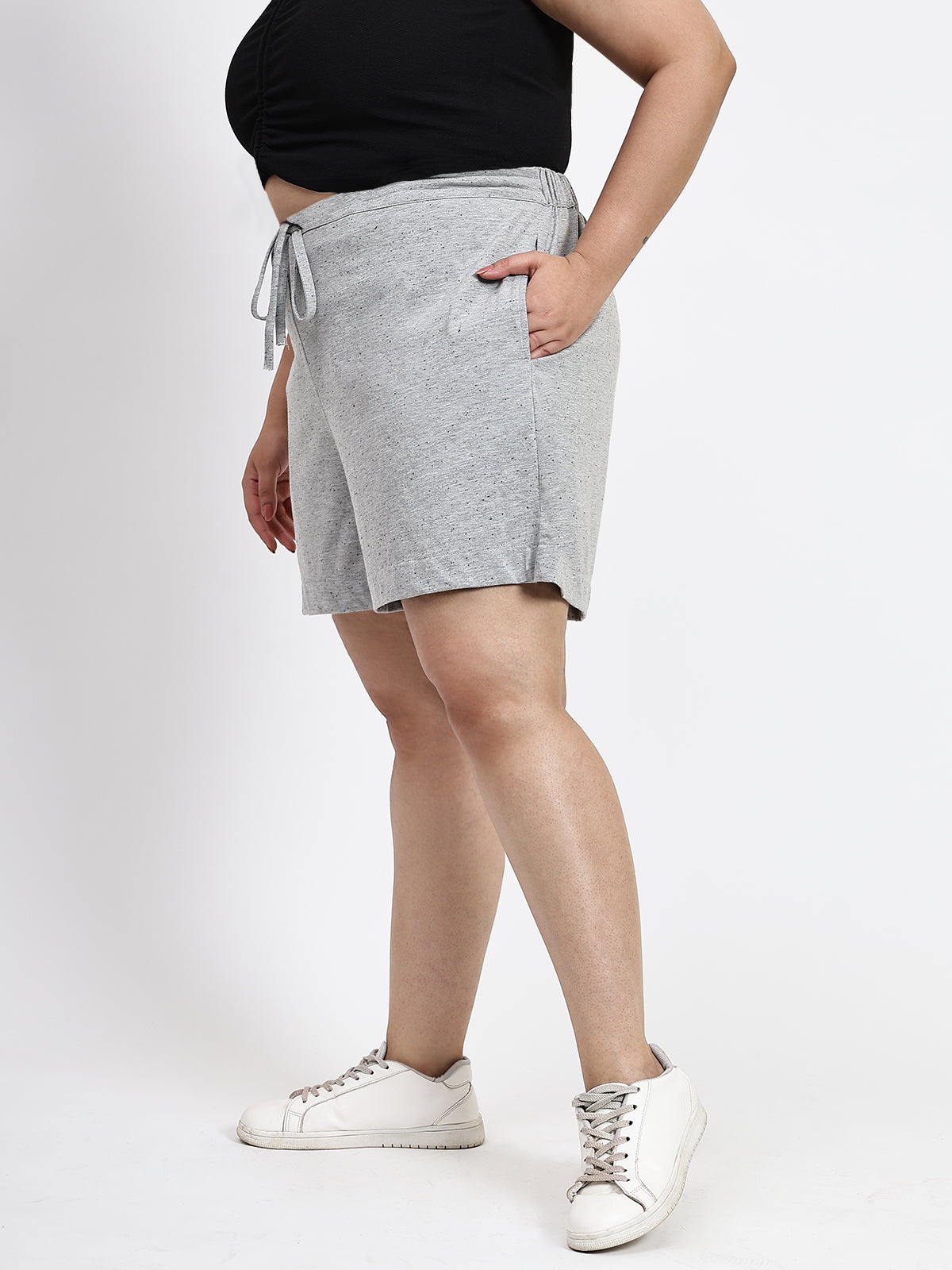Grey Plus Size Drawstring Shorts