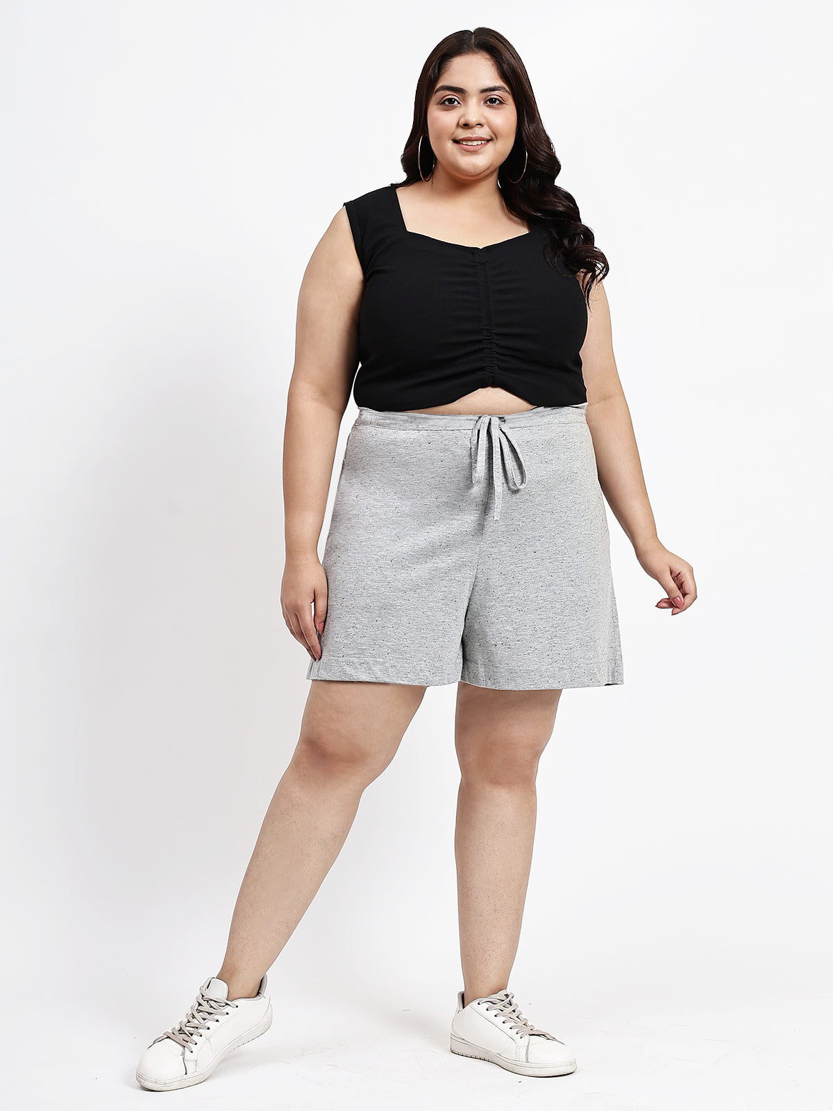Grey Plus Size Drawstring Shorts