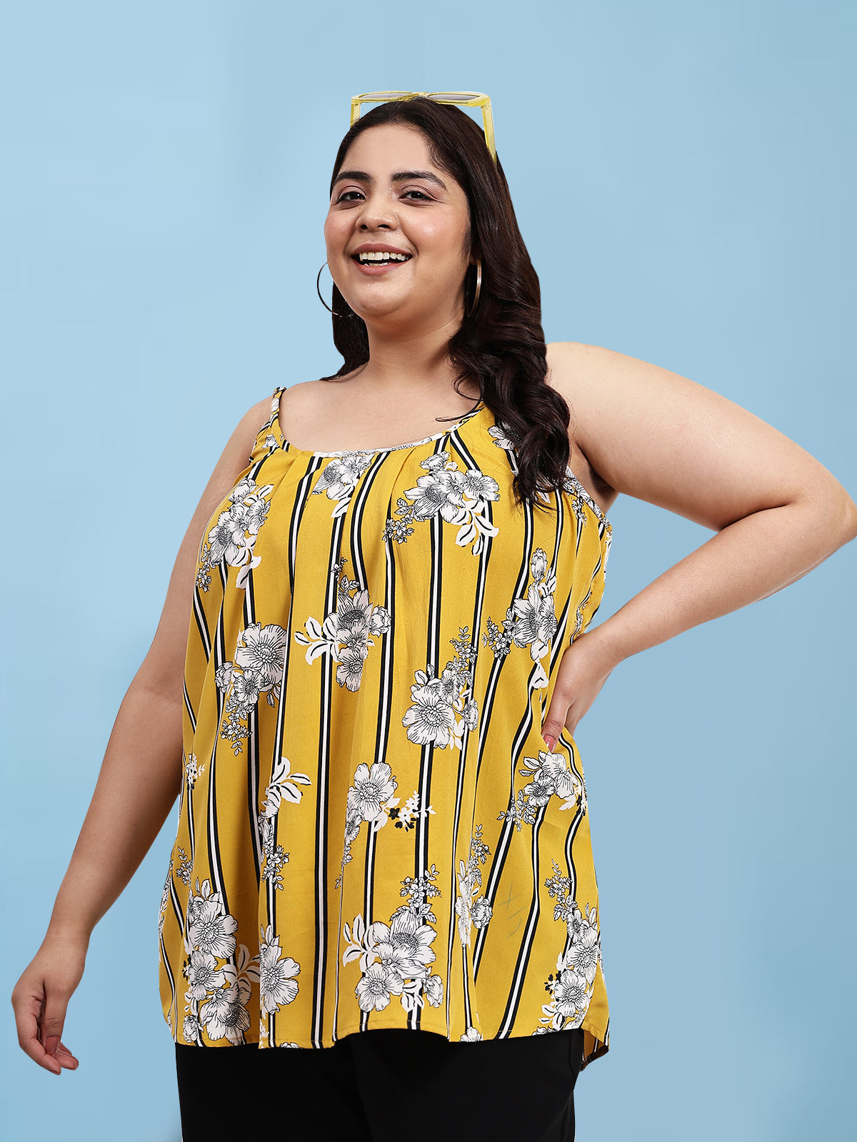 Women Black White Plus Size Buttoned Tunic Top