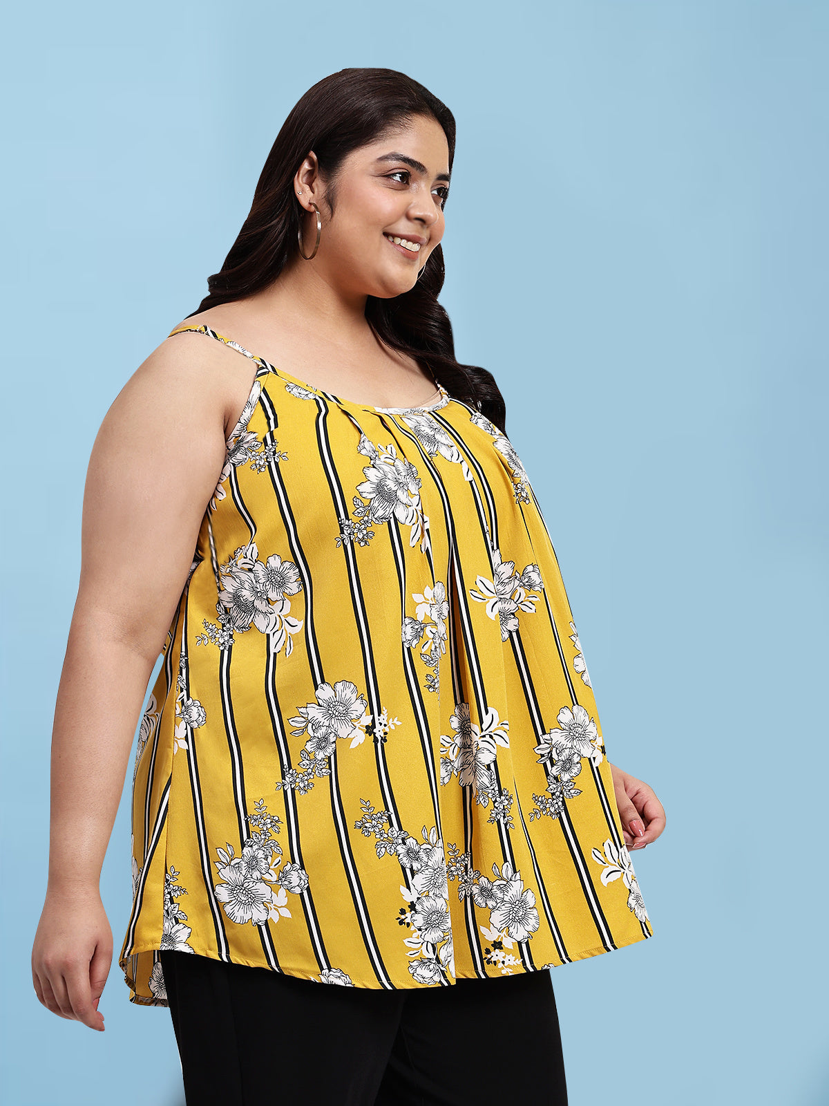 Women Black White Plus Size Buttoned Tunic Top