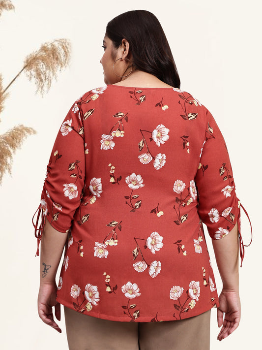 Rust Plus Size Drawstring Sleeve Top