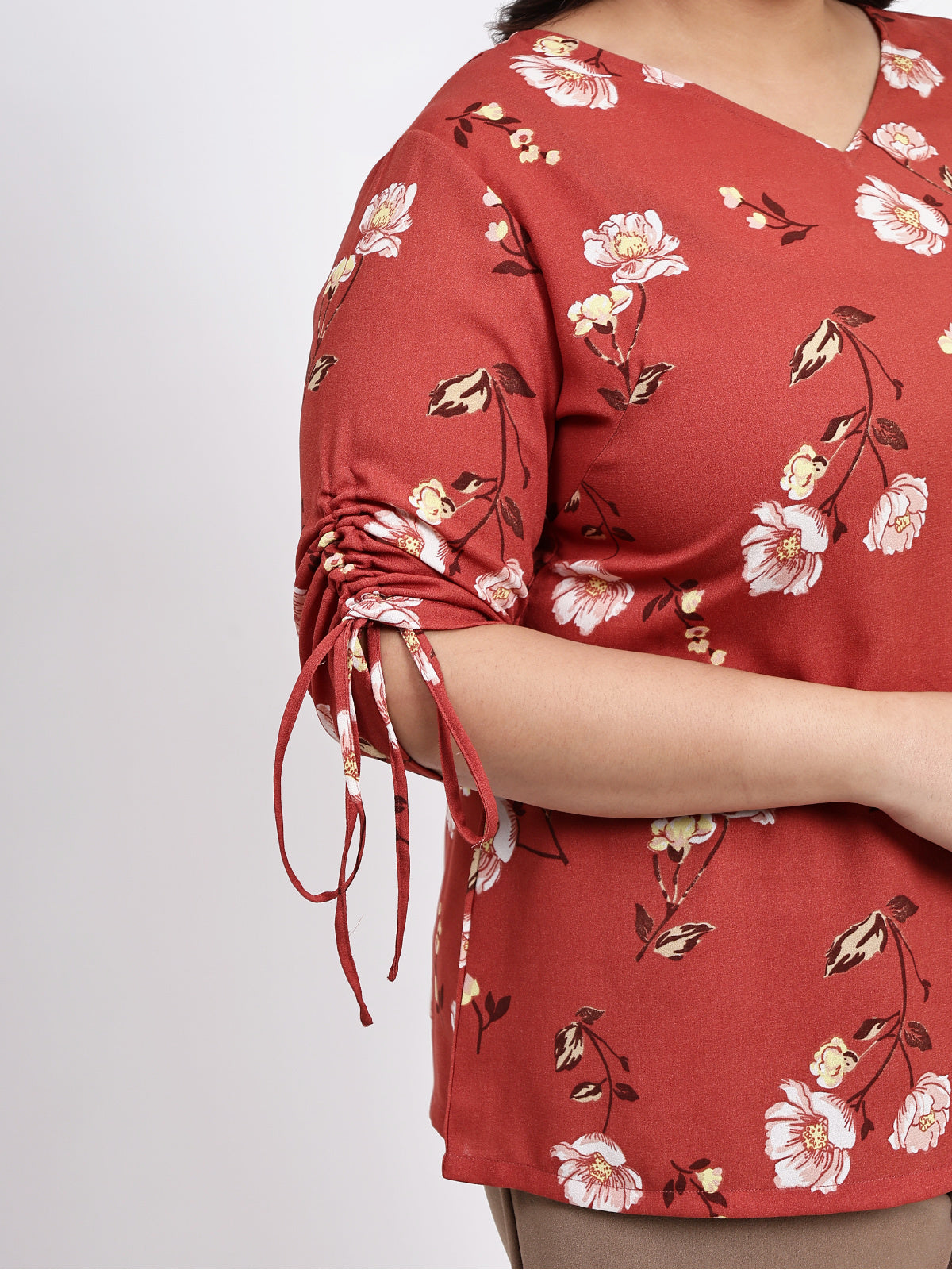Rust Plus Size Drawstring Sleeve Top