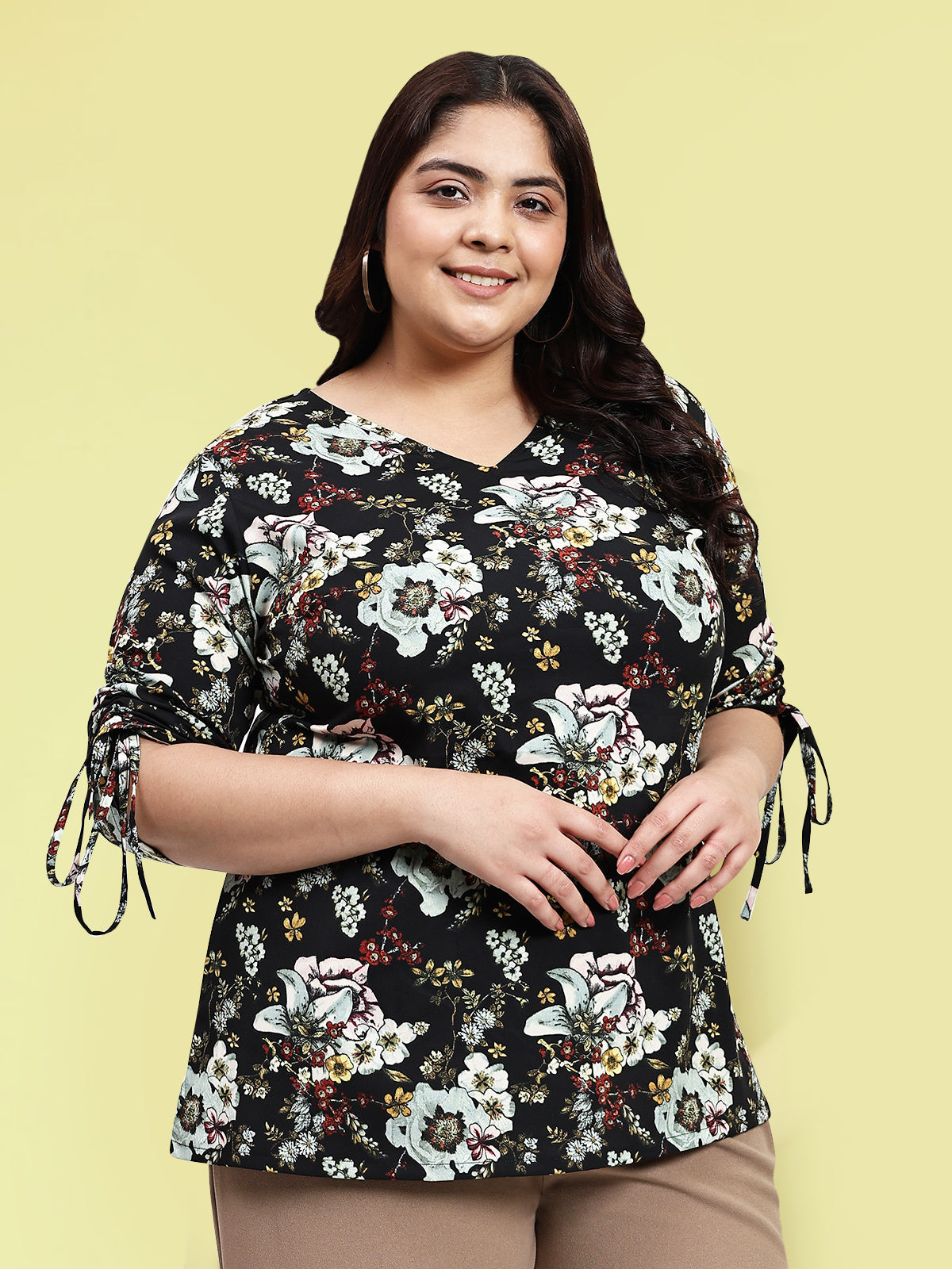 Women Black White Plus Size Buttoned Tunic Top