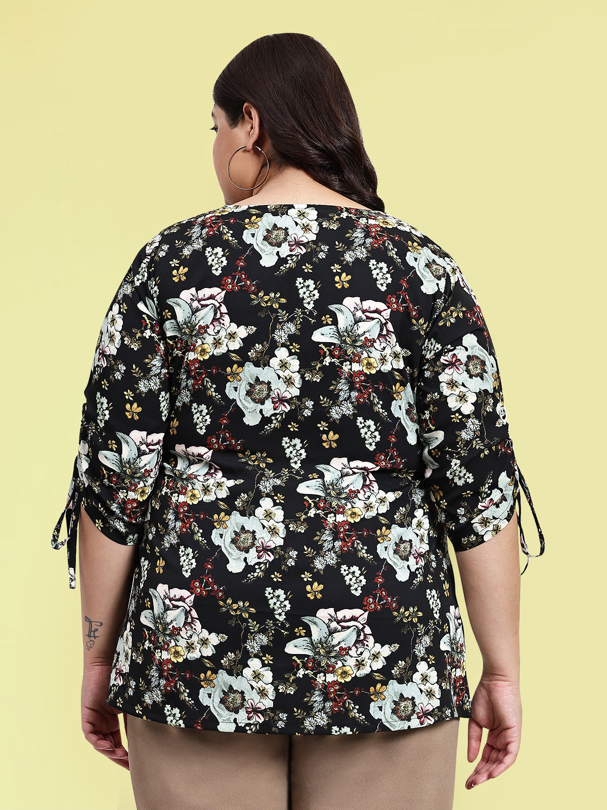 Women Black White Plus Size Buttoned Tunic Top