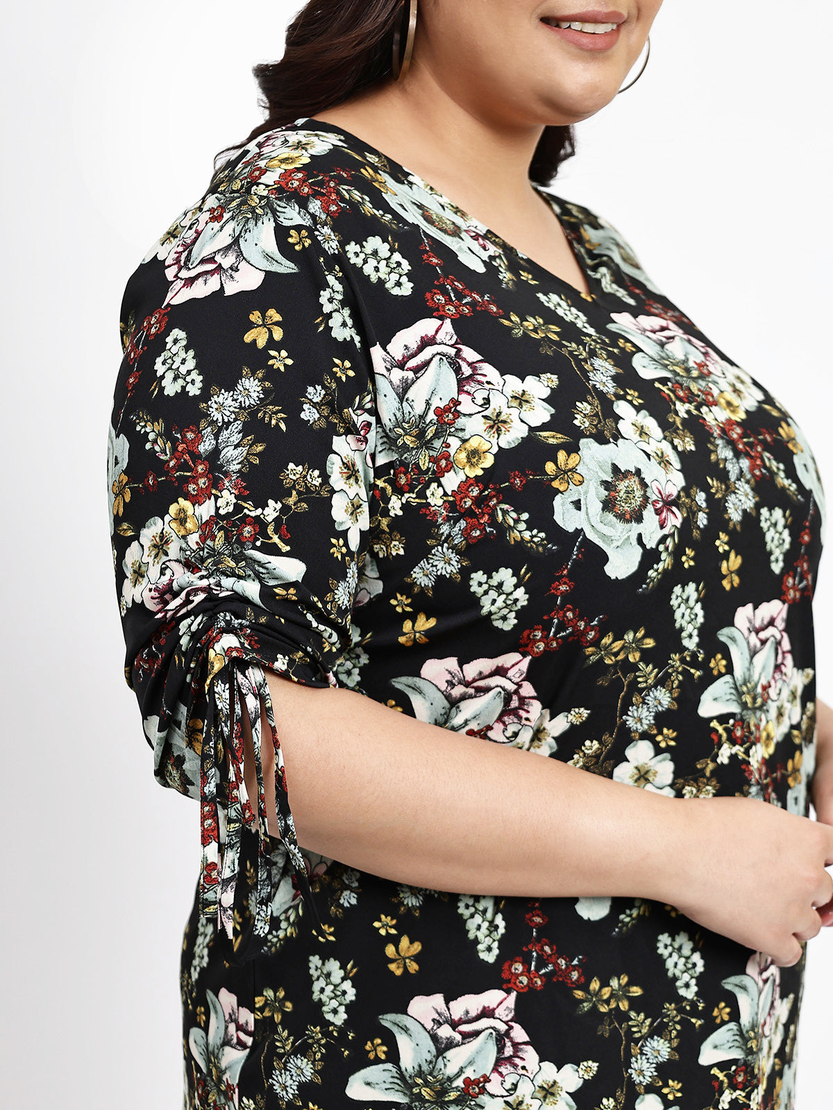 Women Black White Plus Size Buttoned Tunic Top