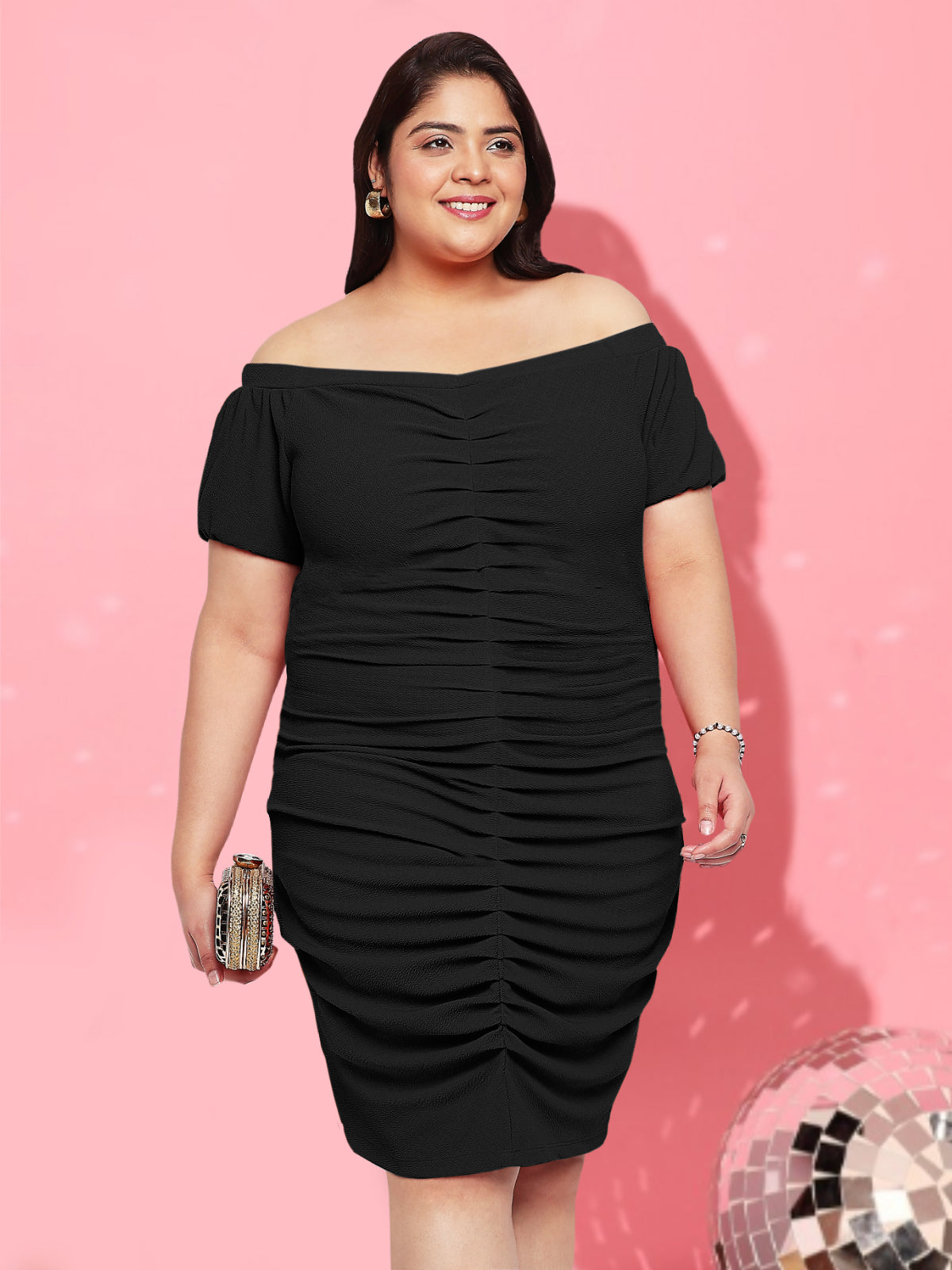 Women Black Curve Plus Size Off Shoulder Dress