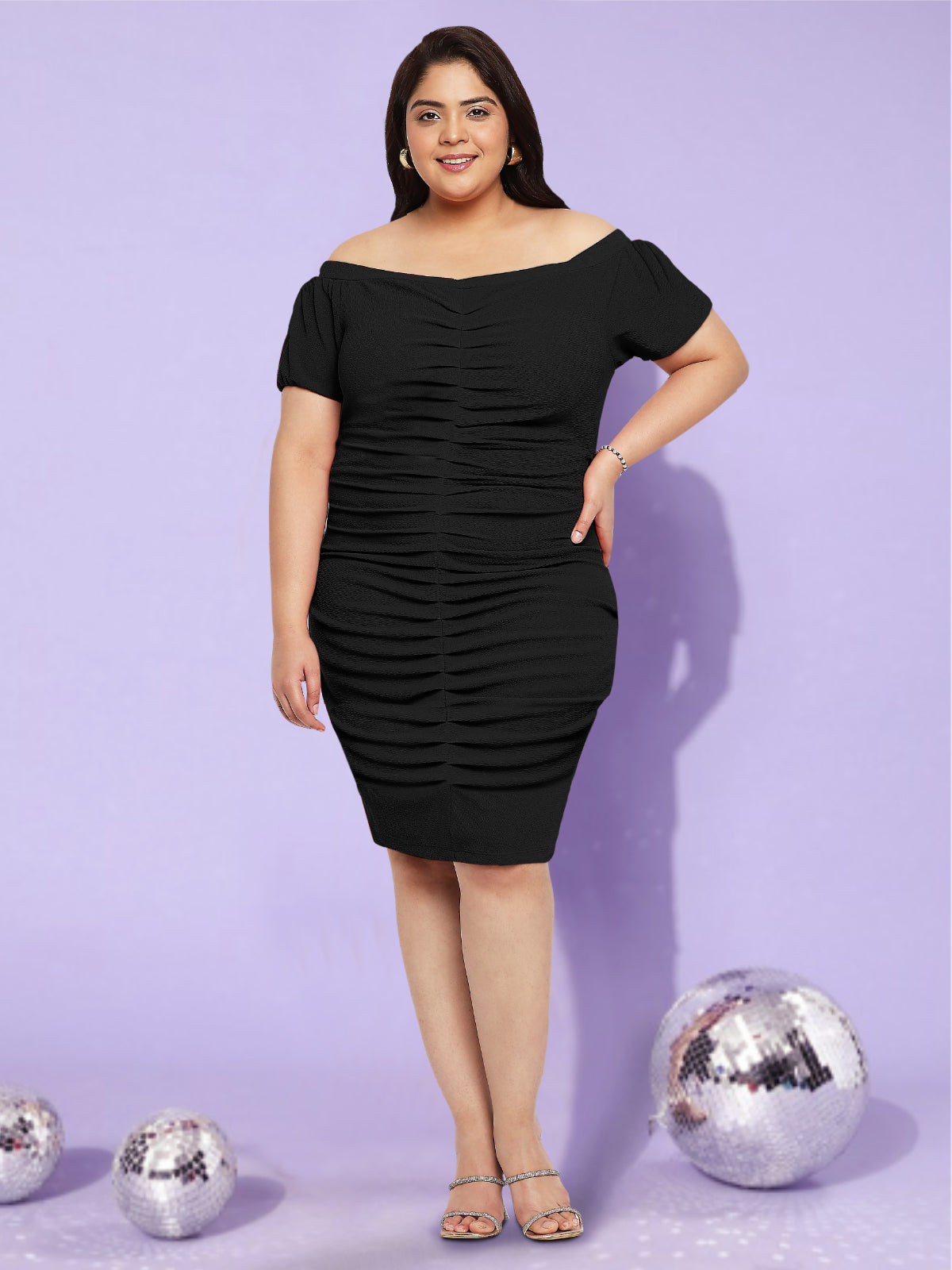 Women Black Curve Plus Size Off Shoulder Dress