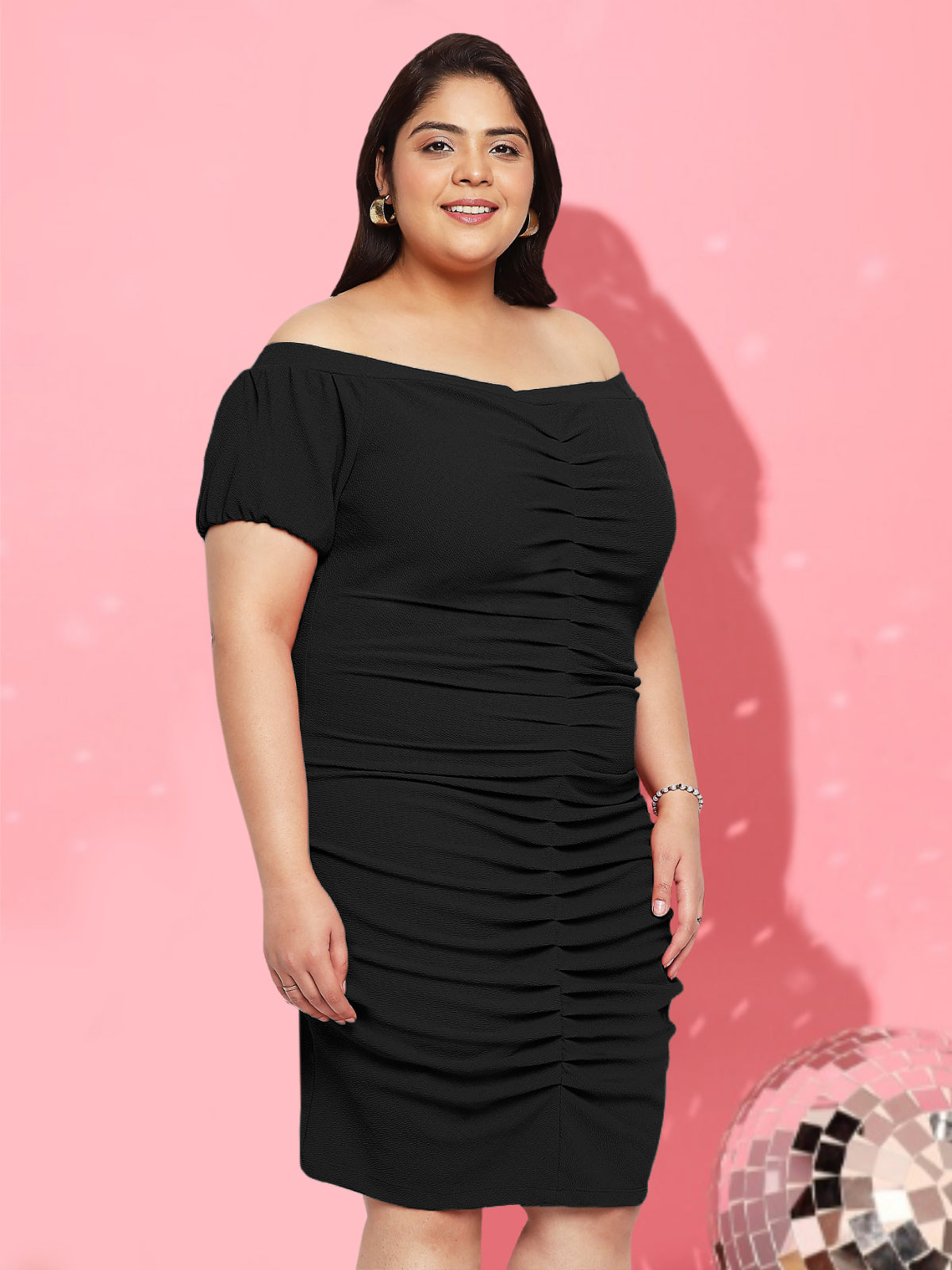Women Black Curve Plus Size Off Shoulder Dress