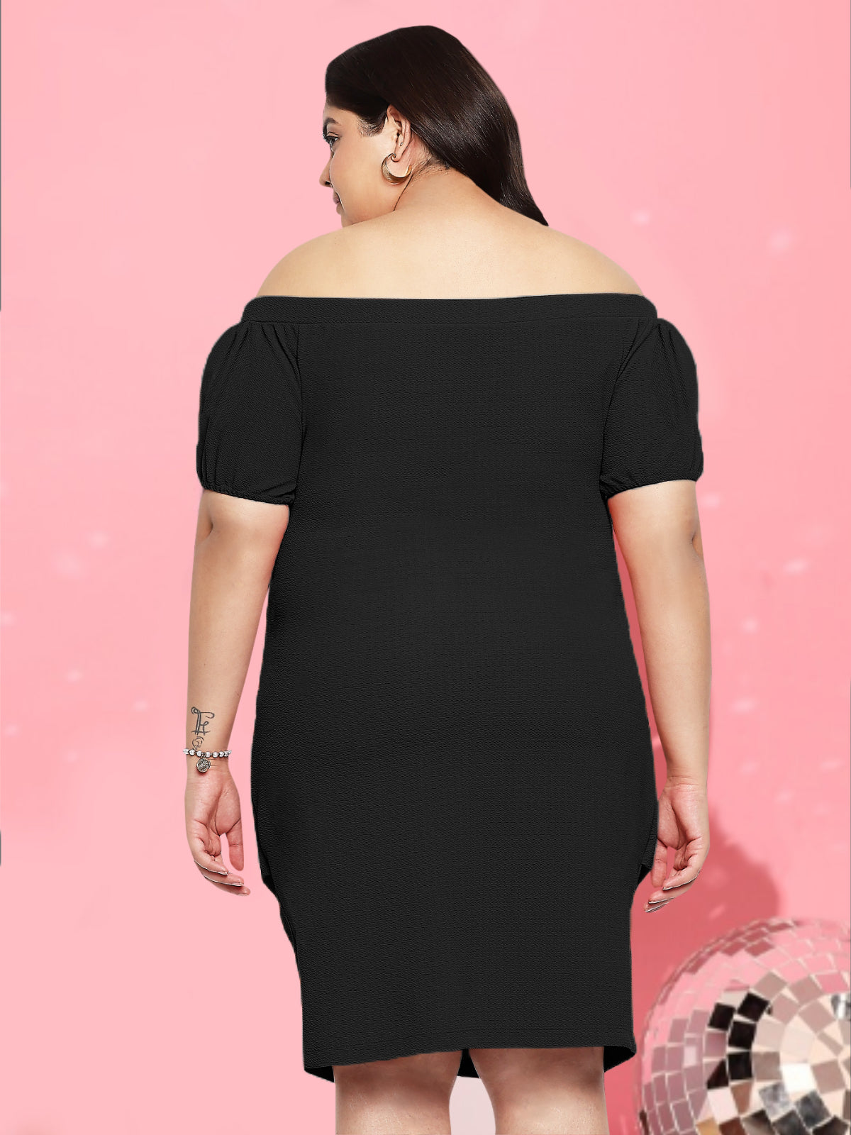 Women Black Curve Plus Size Off Shoulder Dress