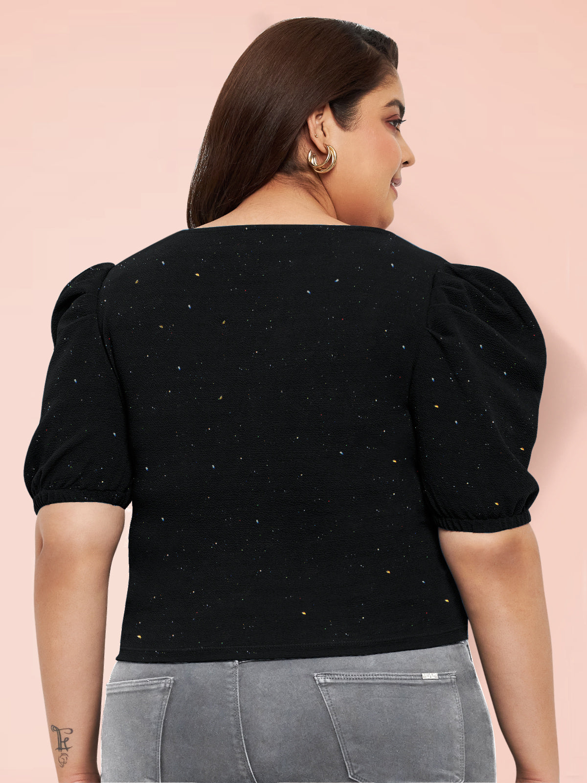 Women Black White Plus Size Buttoned Tunic Top