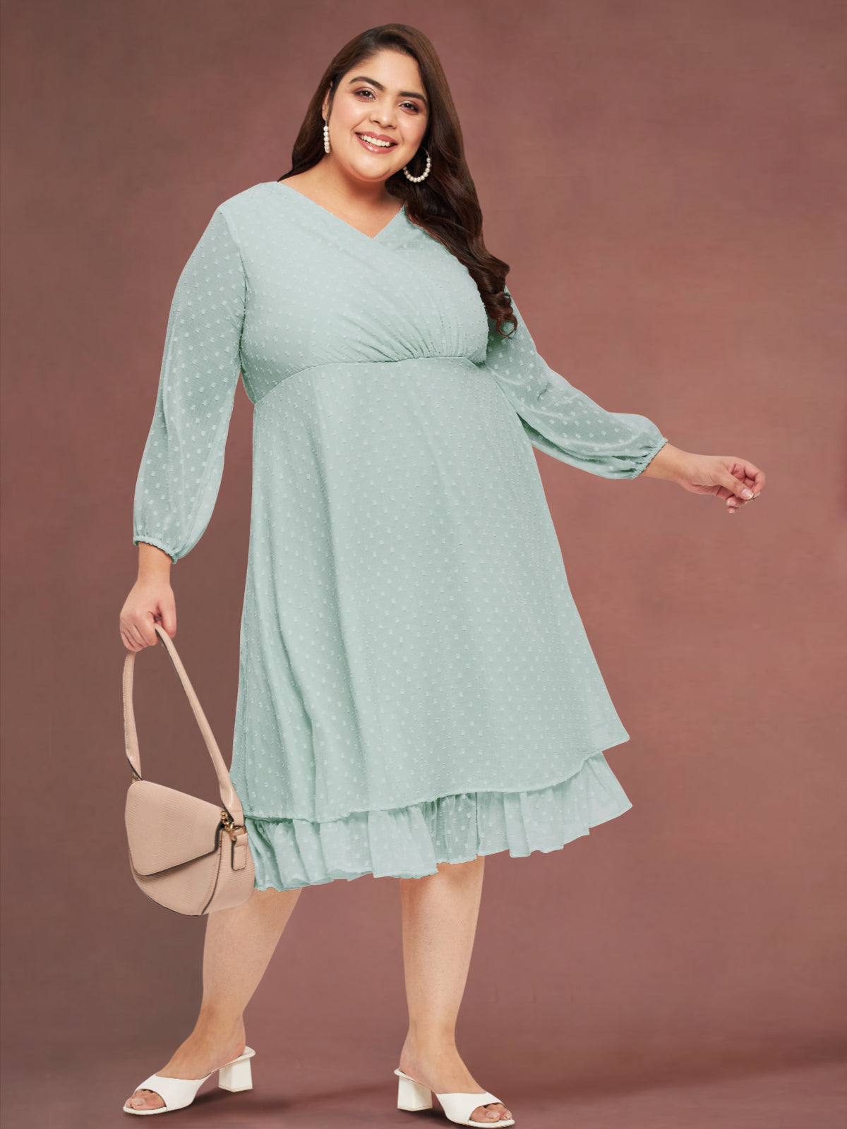 Mint Green Curve Plus Size Frill Dress