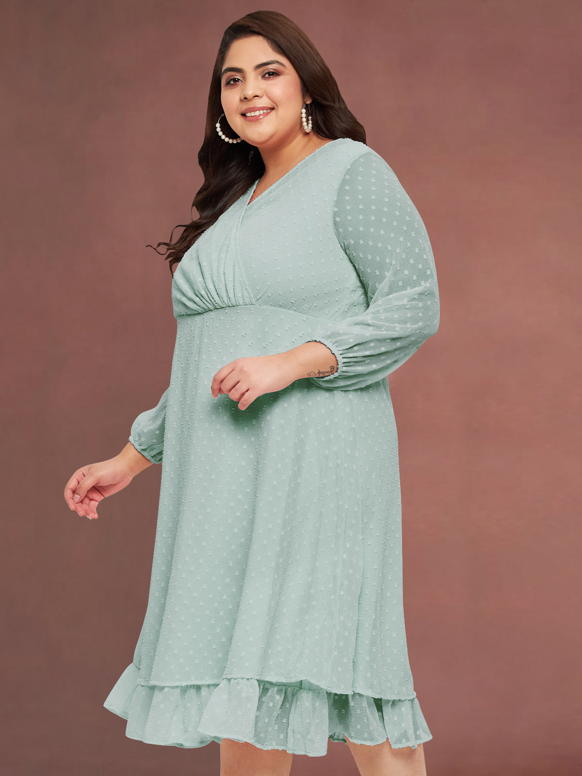 Mint Green Curve Plus Size Frill Dress