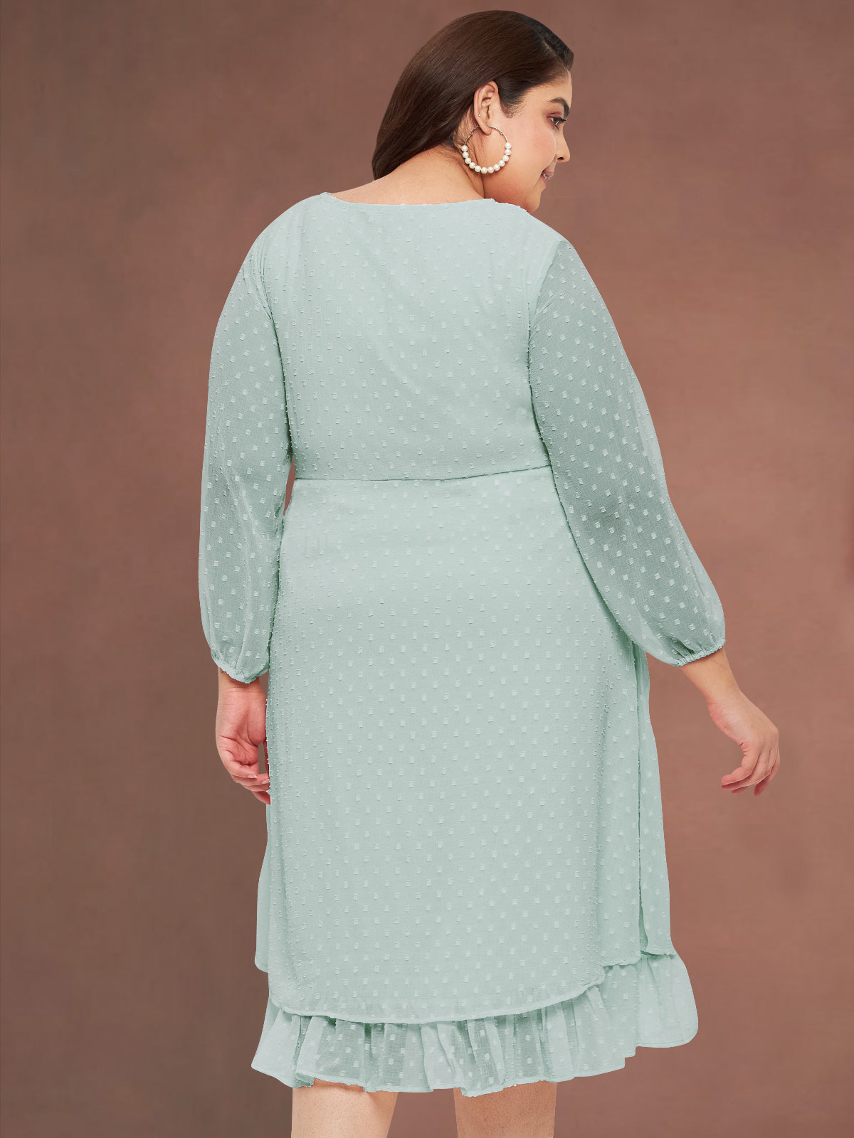Mint Green Curve Plus Size Frill Dress