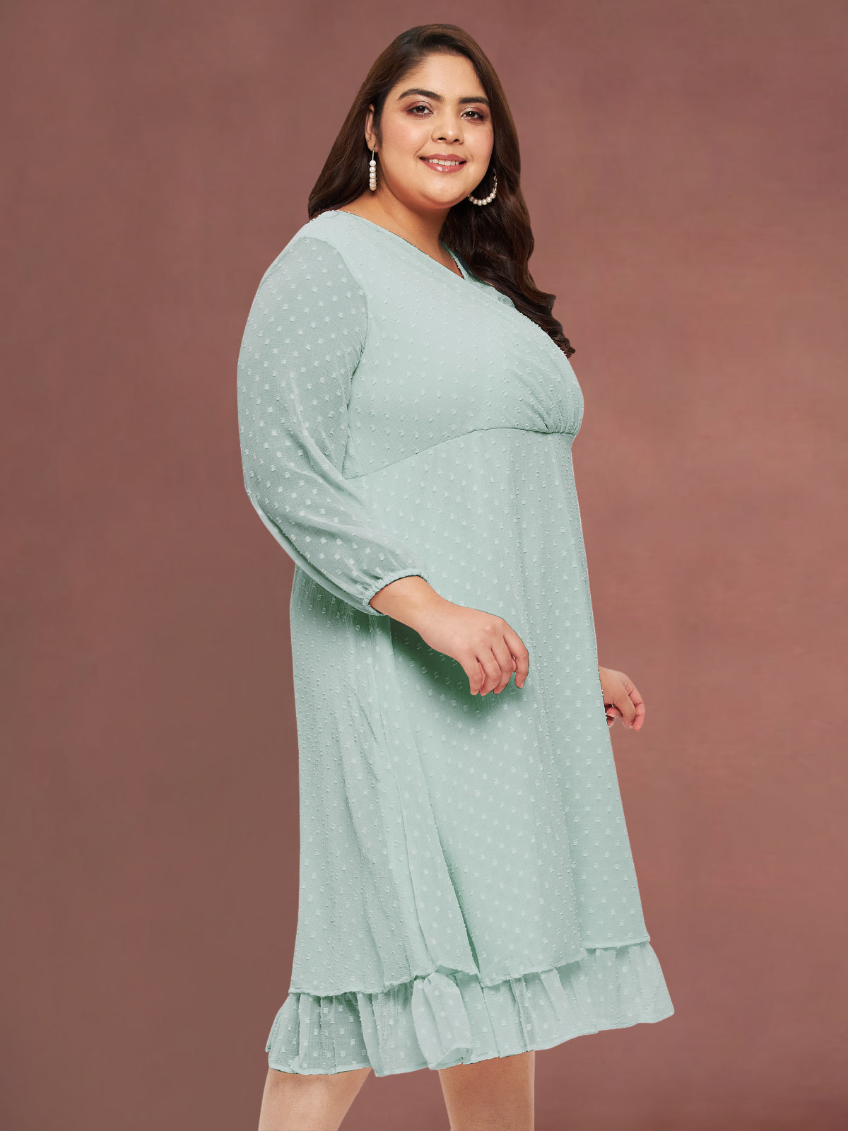 Mint Green Curve Plus Size Frill Dress