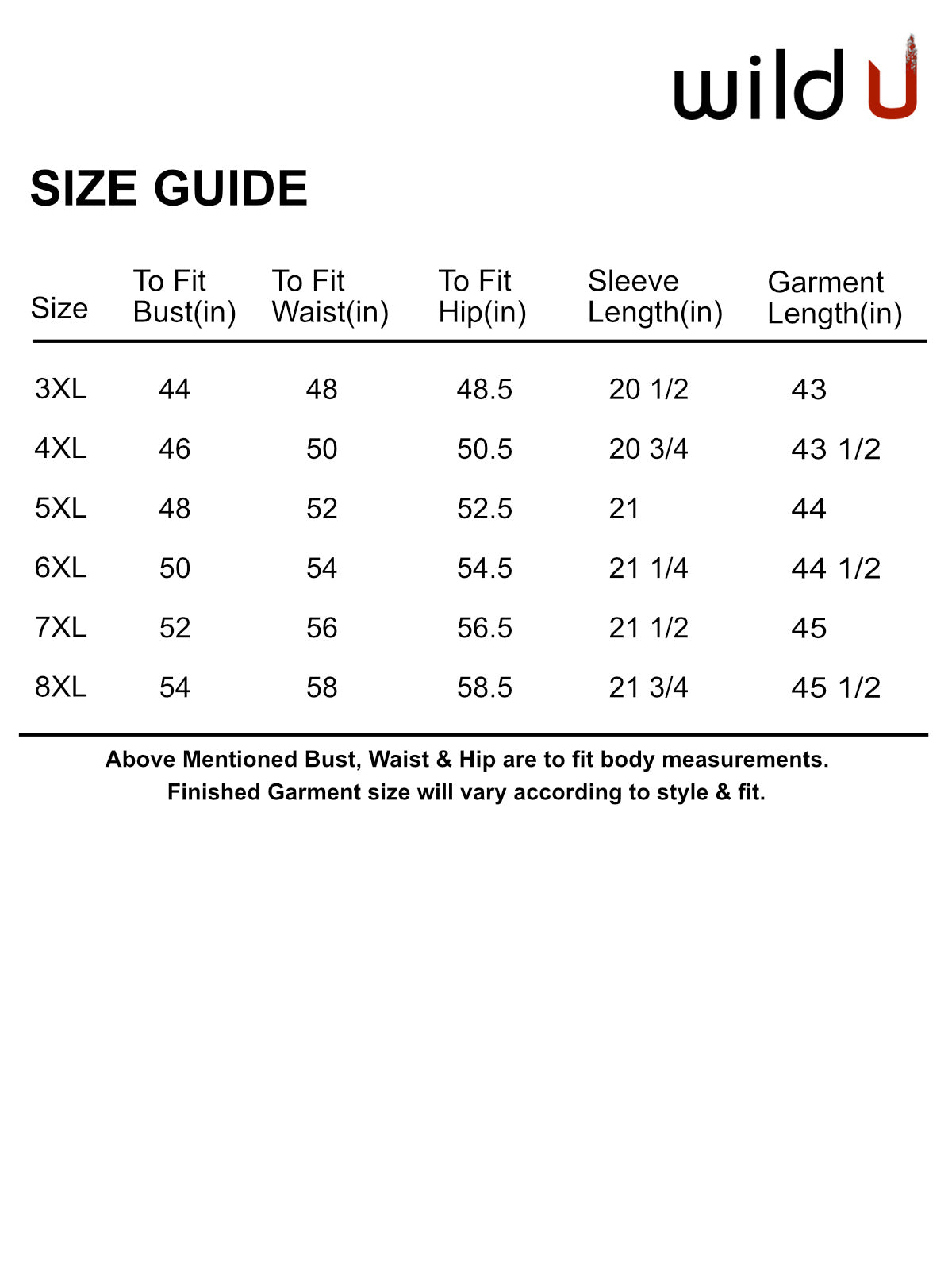 Size chart