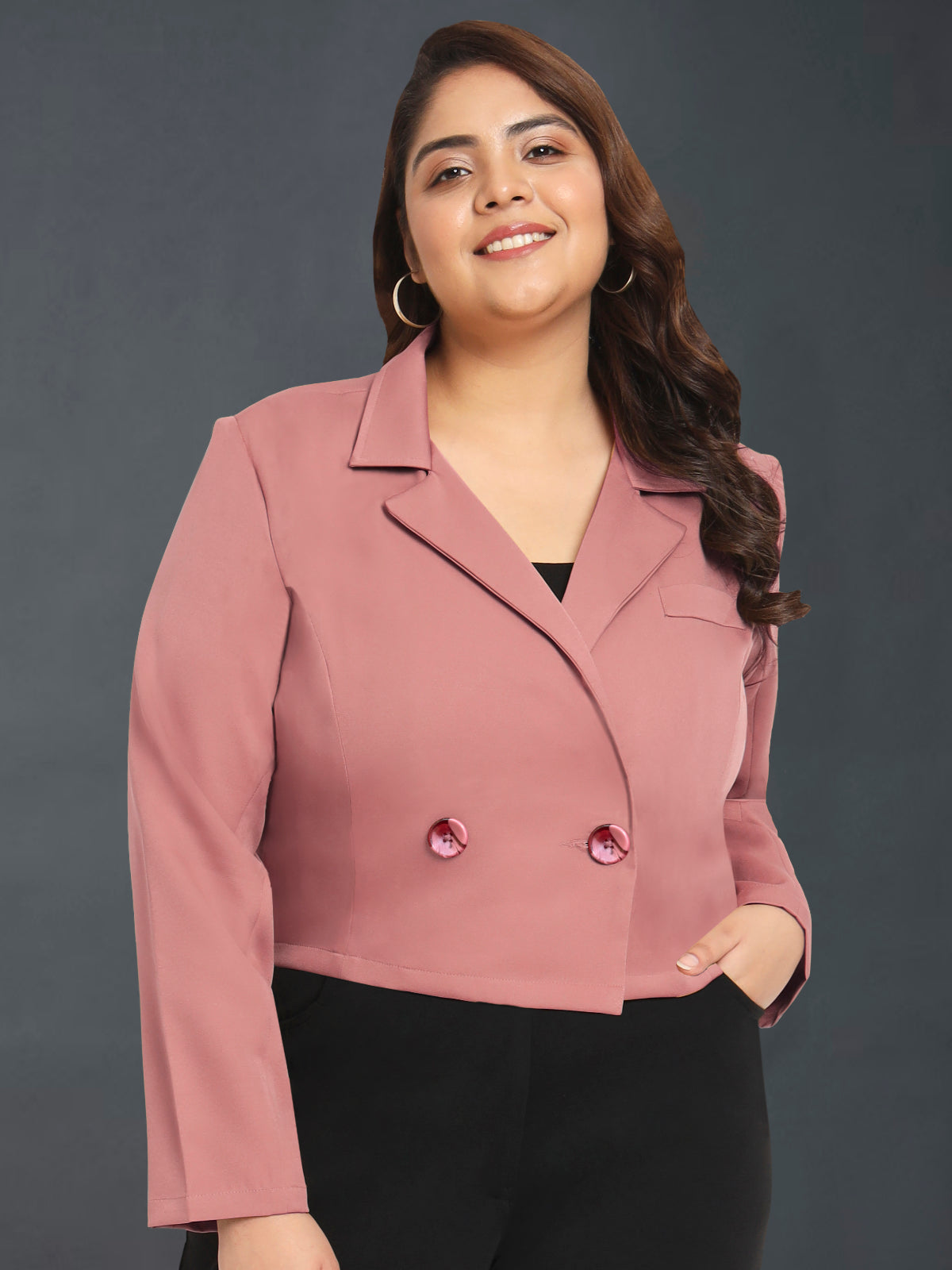 Women Pink Curve Plus Size Crop Blazer