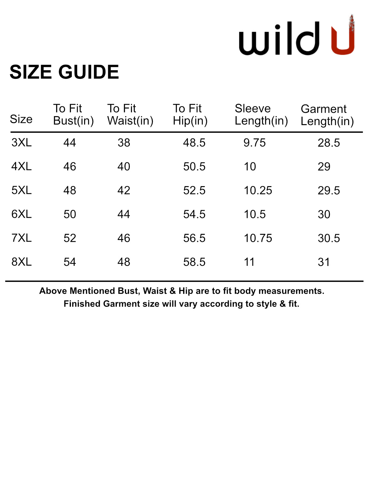 Size chart