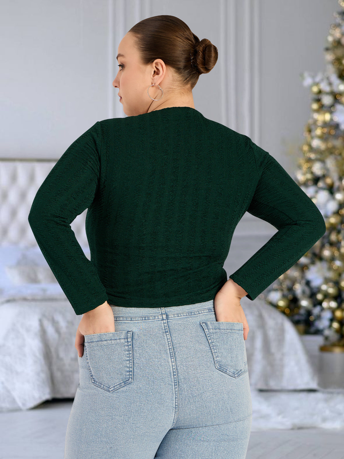 Bottle Green Plus Size Drawstring top