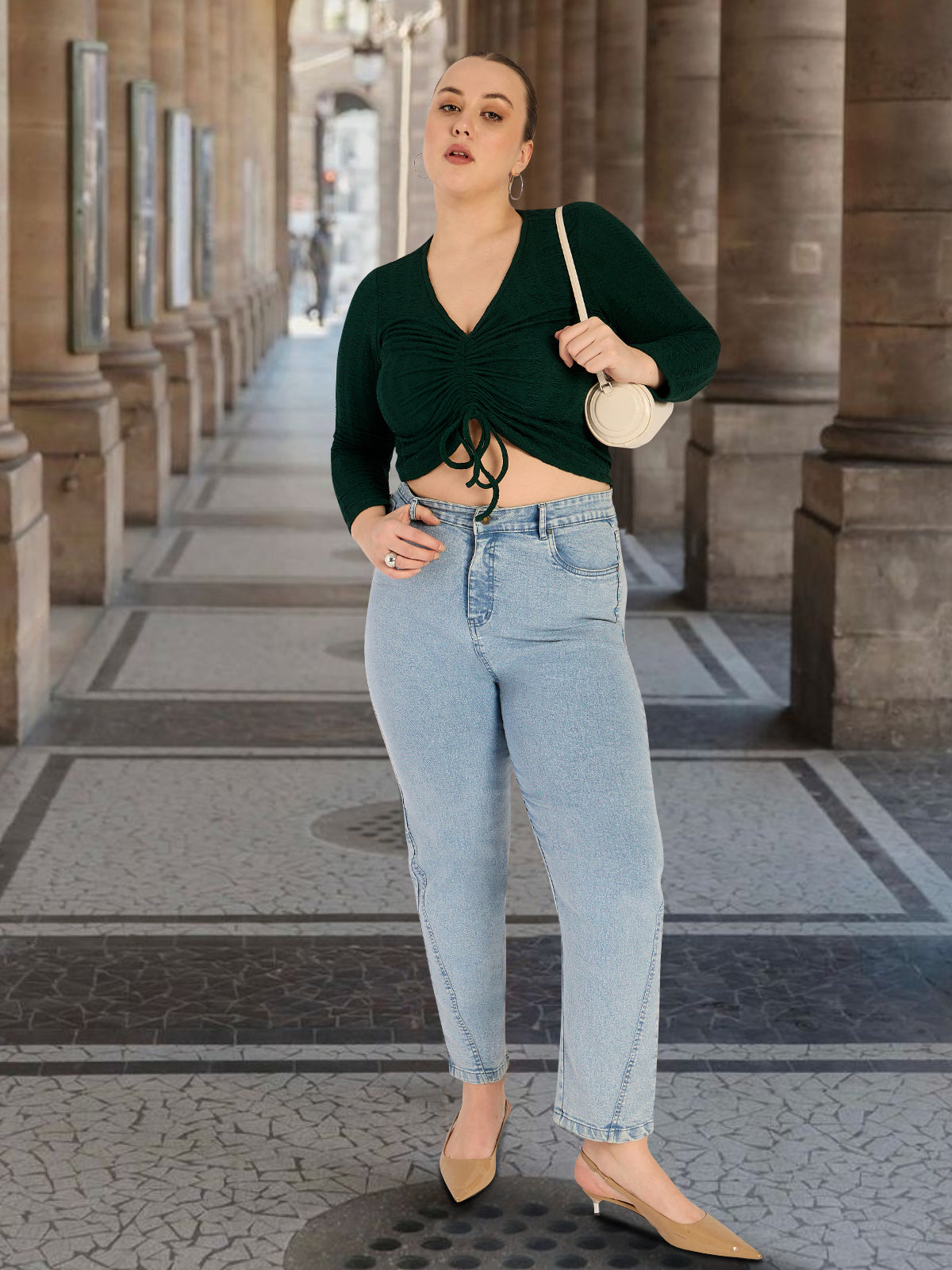 Bottle Green Plus Size Drawstring top
