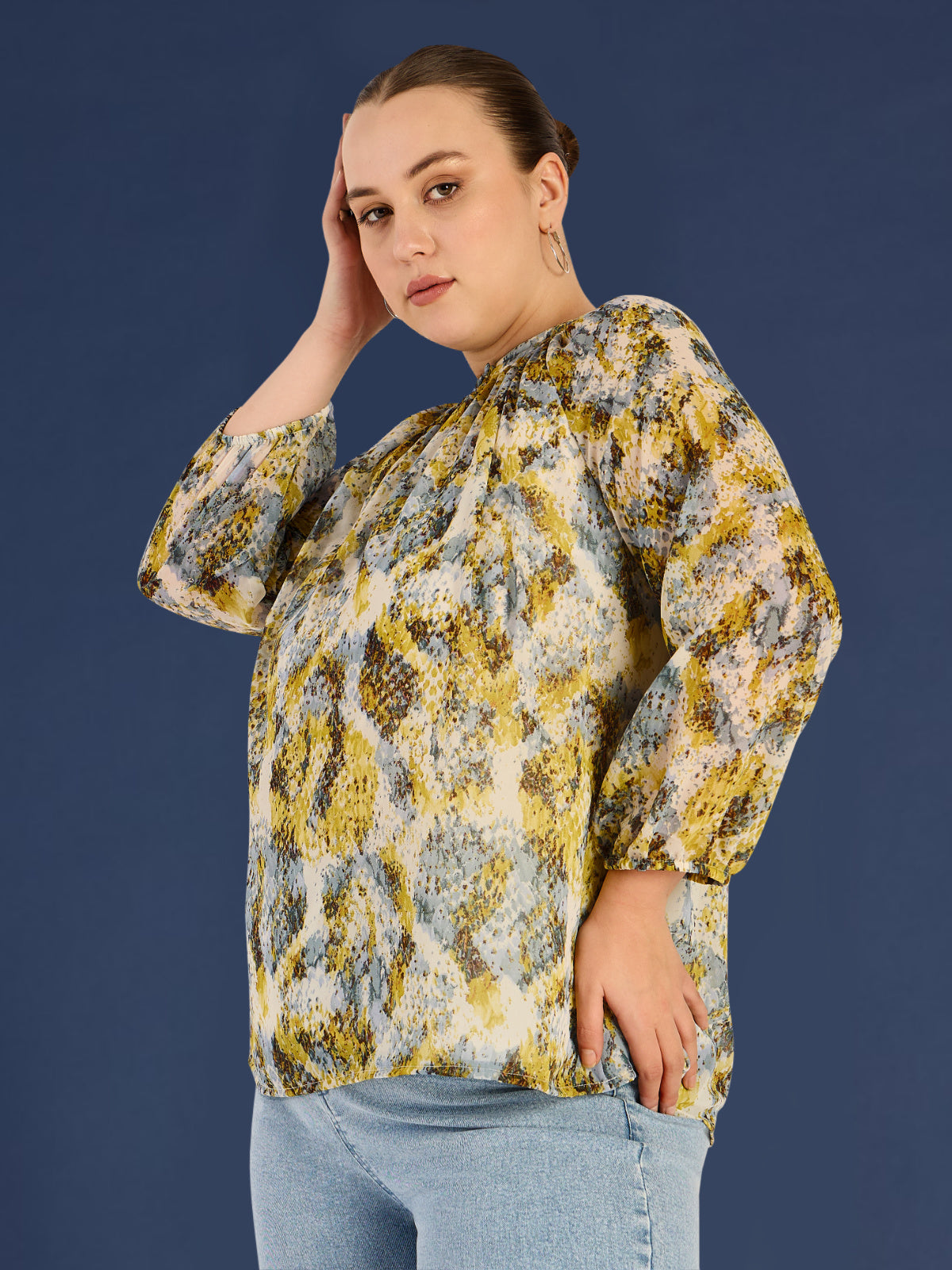 Women Black White Plus Size Buttoned Tunic Top