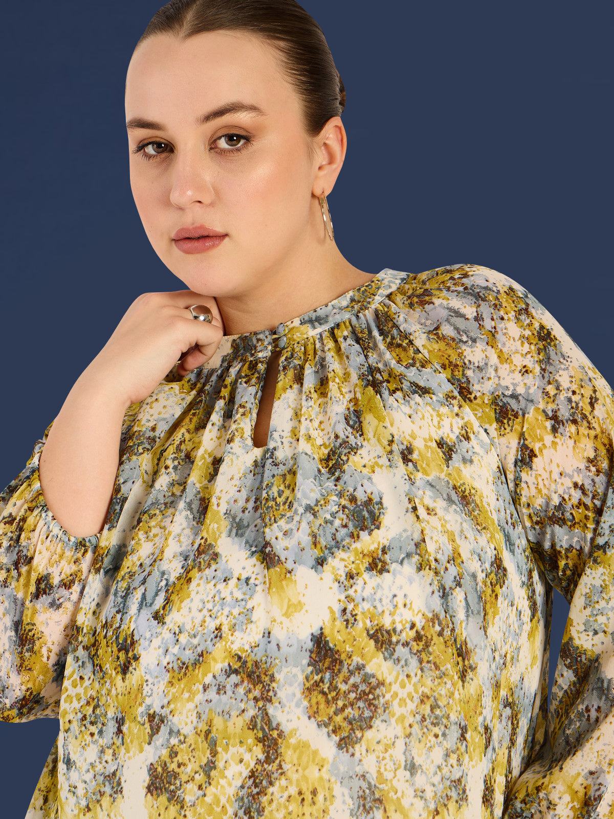 Women Black White Plus Size Buttoned Tunic Top