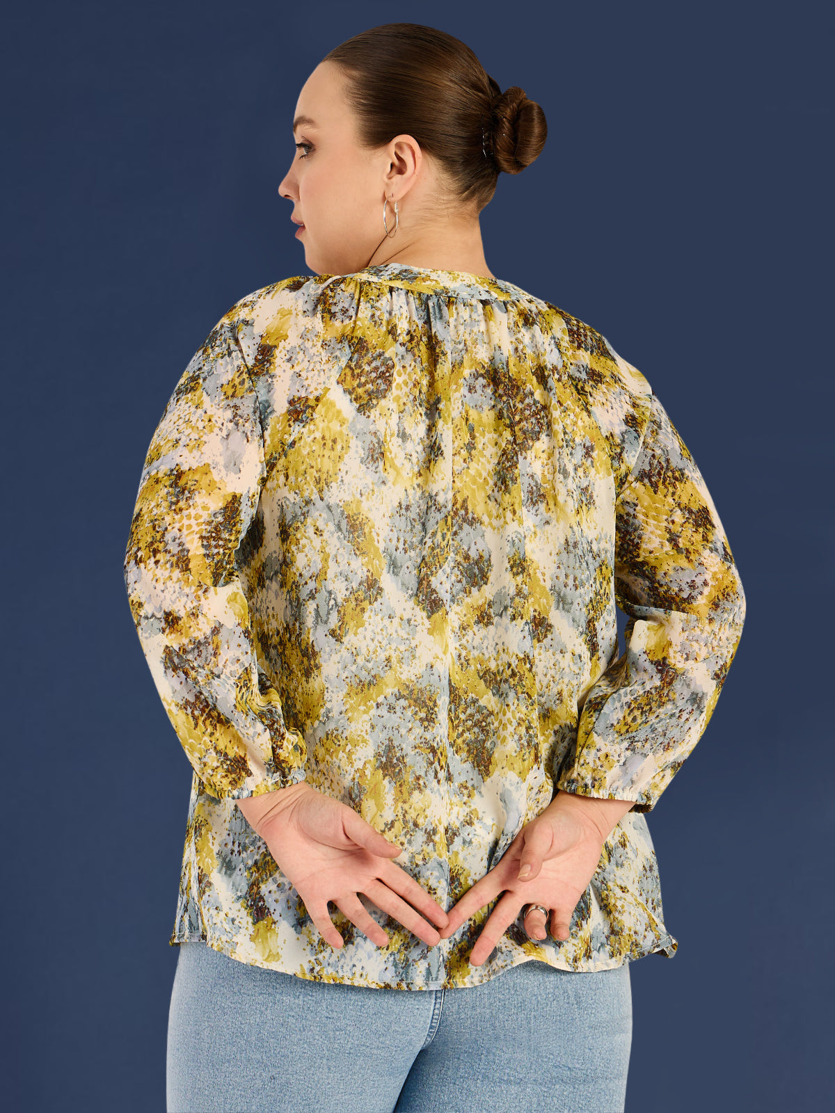 Women Black White Plus Size Buttoned Tunic Top