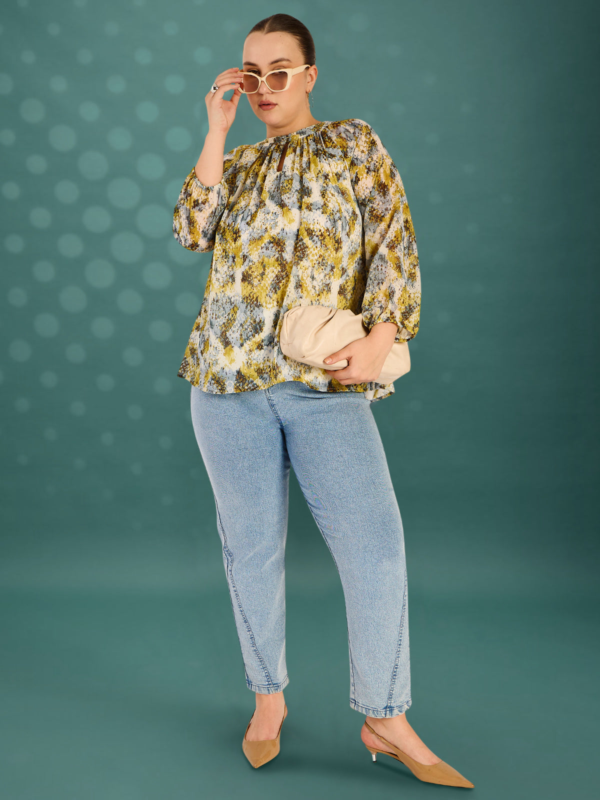 Women Black White Plus Size Buttoned Tunic Top