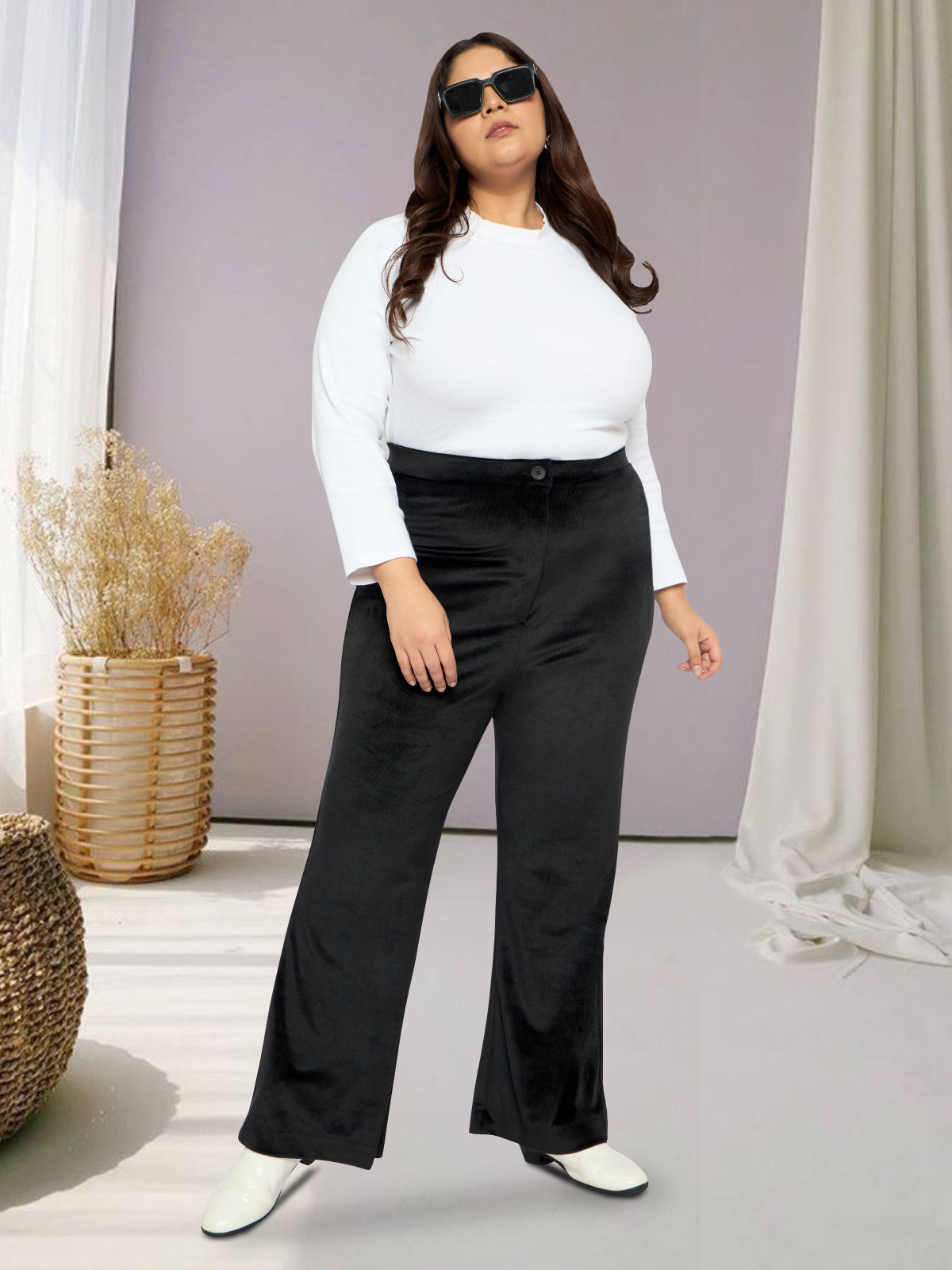 Black Plus Size Velvet Corduroy Trouser