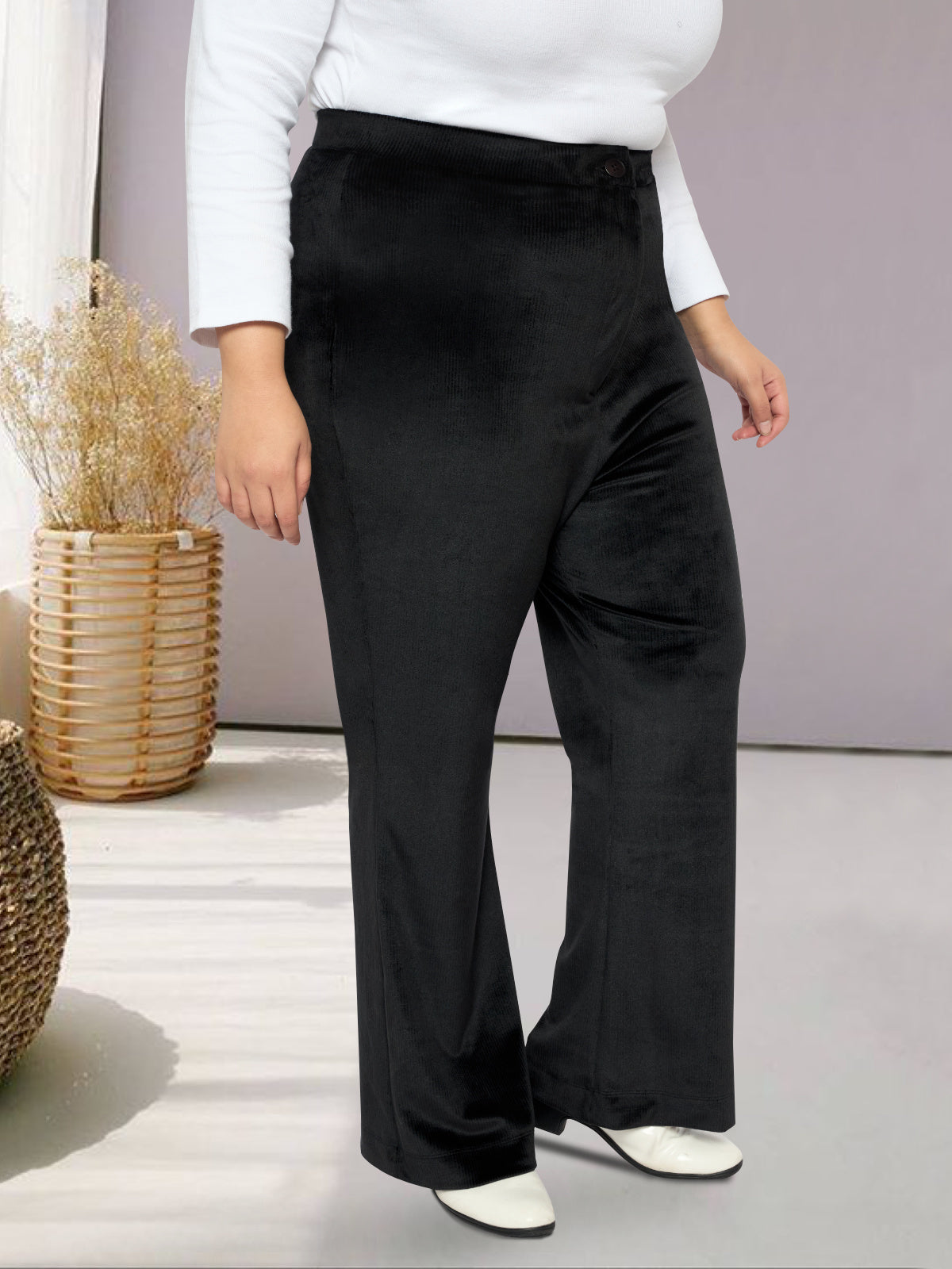 Black Plus Size Velvet Corduroy Trouser