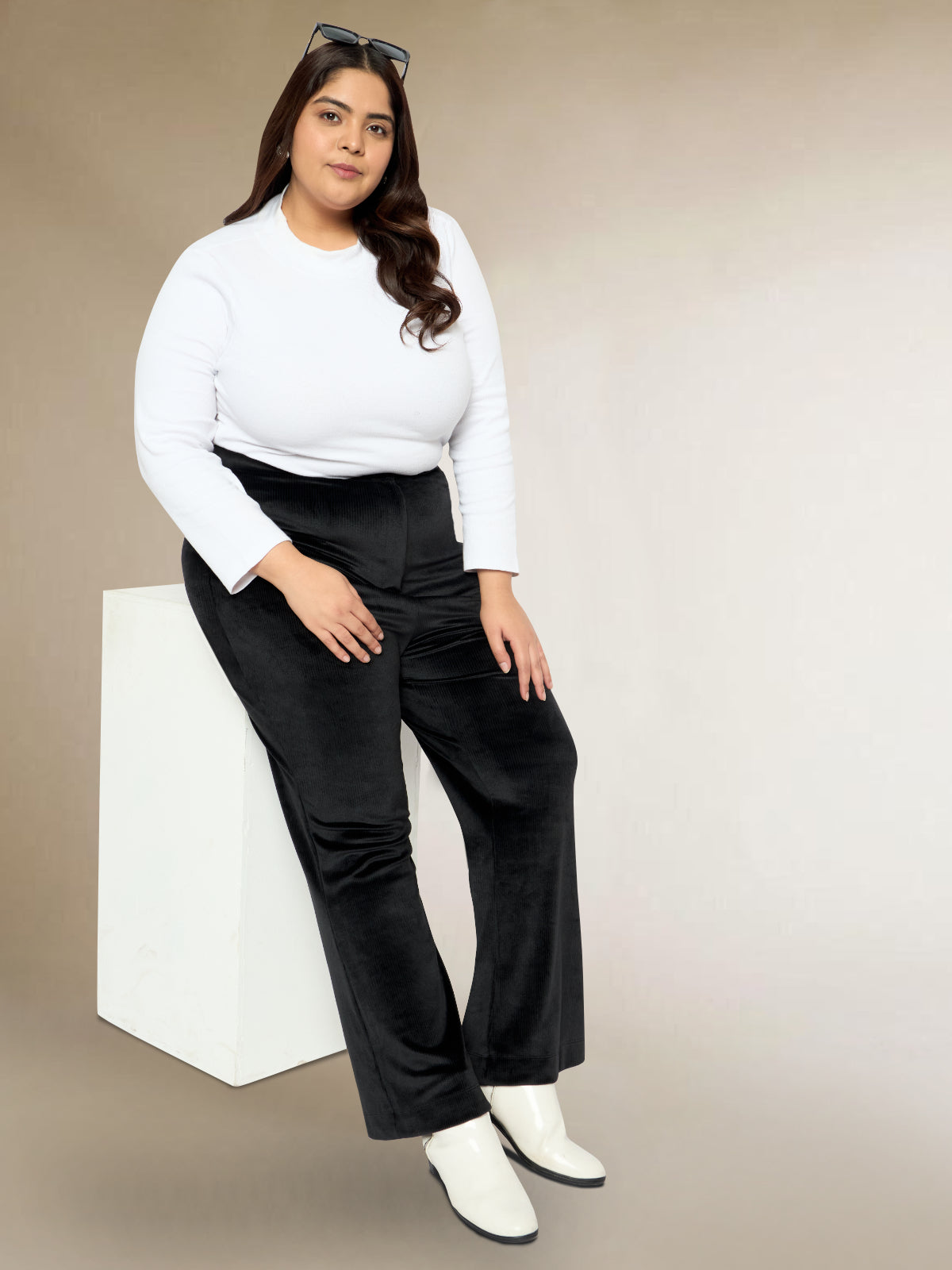 Black Plus Size Velvet Corduroy Trouser